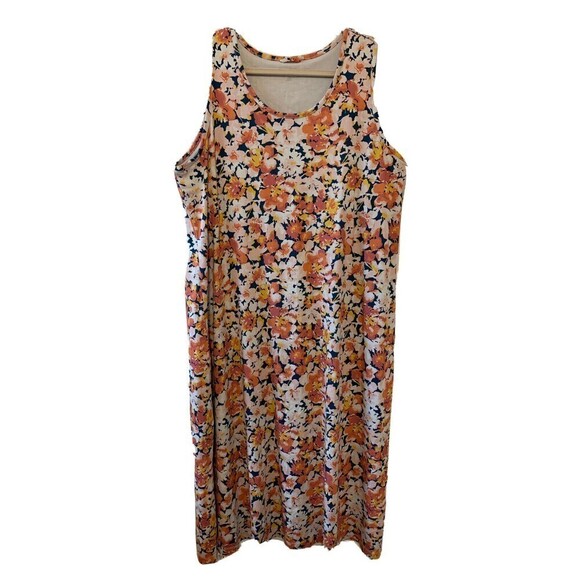 Lands' End Women Plus Size 2X Multicolor Floral Front Slit Midi Sleeveless Dress - Picture 1 of 6